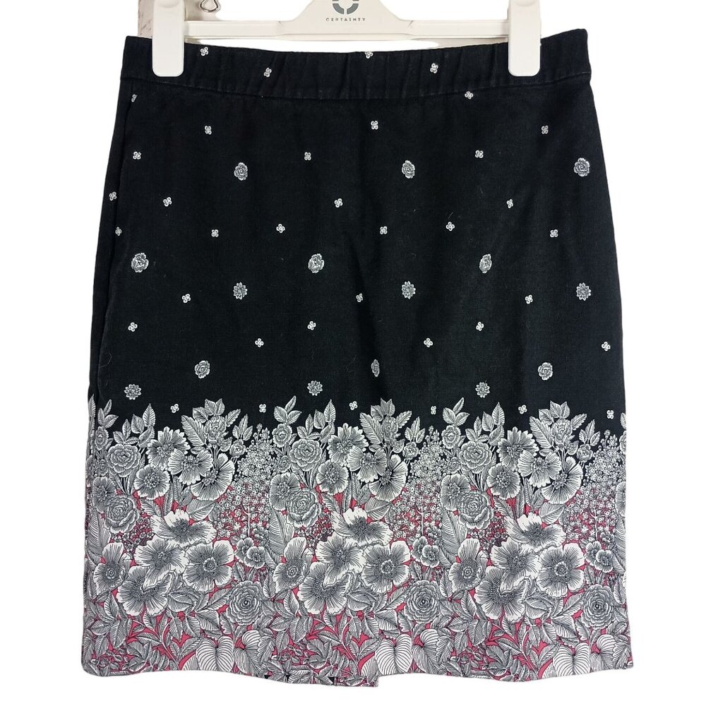 J Jill Skirt Womens 8 Black Floral Colorblock Pencil Artsy Career Casual